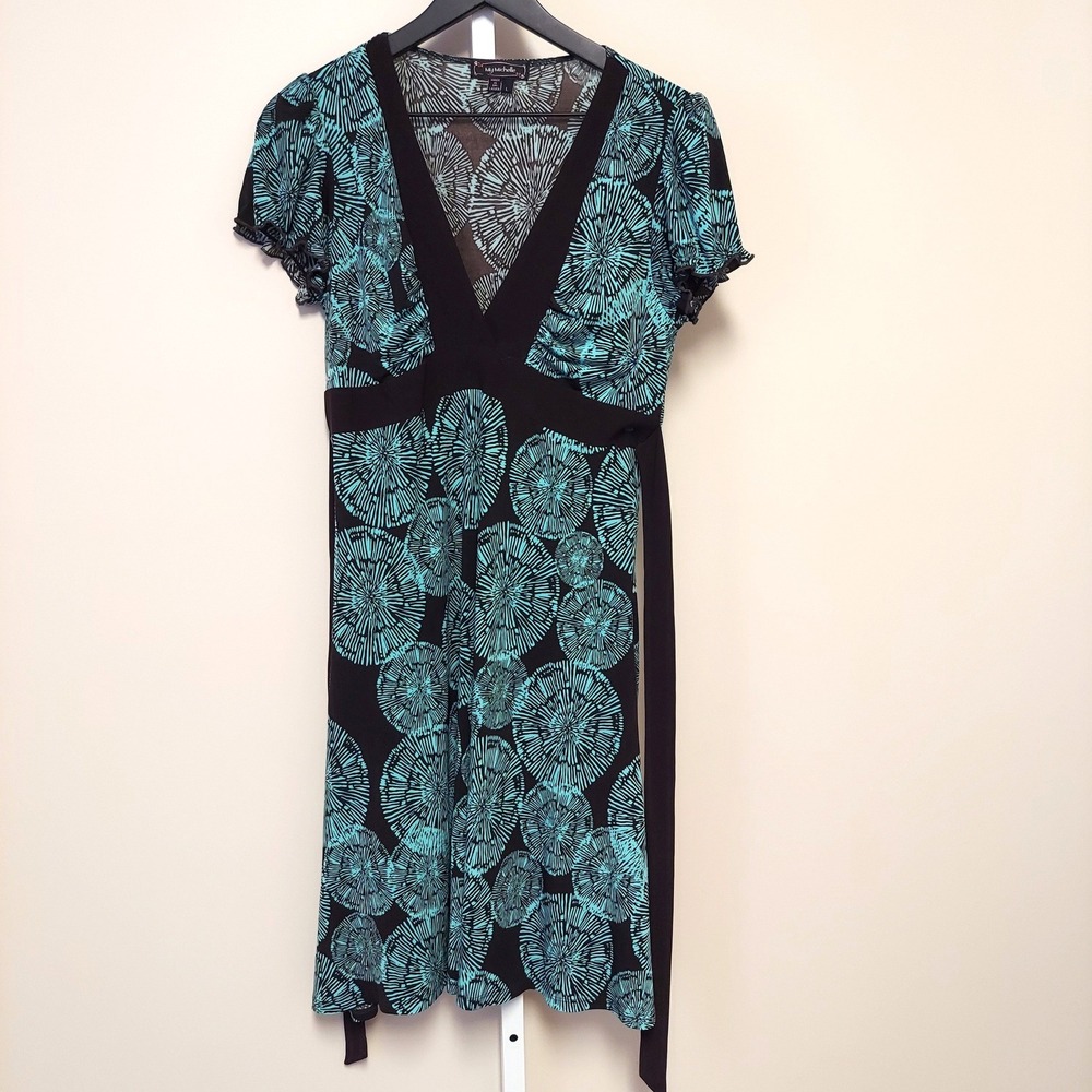 My Michelle Y2K 90s Babydoll Dress Black Teal Floral Dress L Fairy Grunge